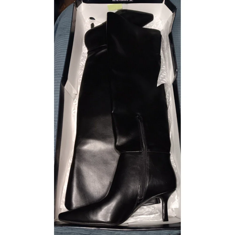INC International Concepts Jackston Black Knee High Pointed Toe Boots US 8 M